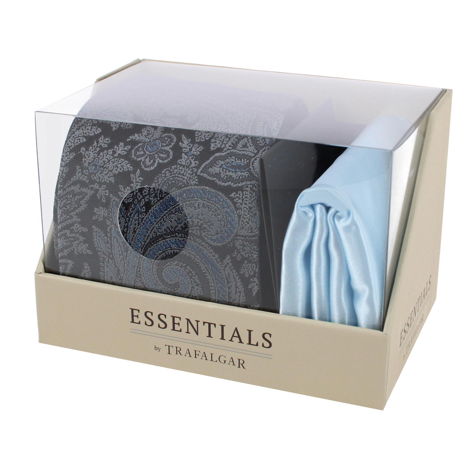 Essentials by Trafalgar Paisley Patterned Necktie and Solid Pocket Square Set