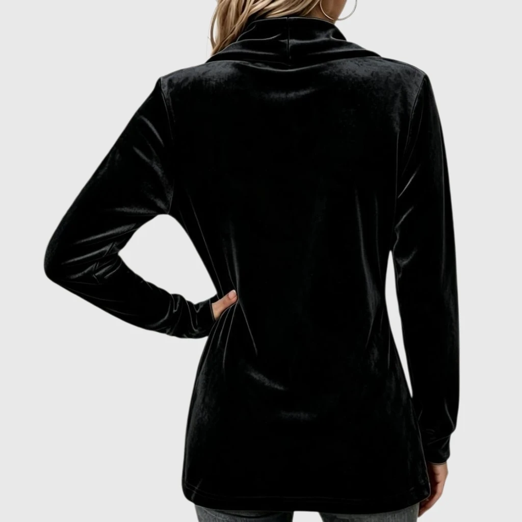 YesFashion Women's Double-Breasted Velvet Blazer Open Front Loose Business Casual Suit Jacket