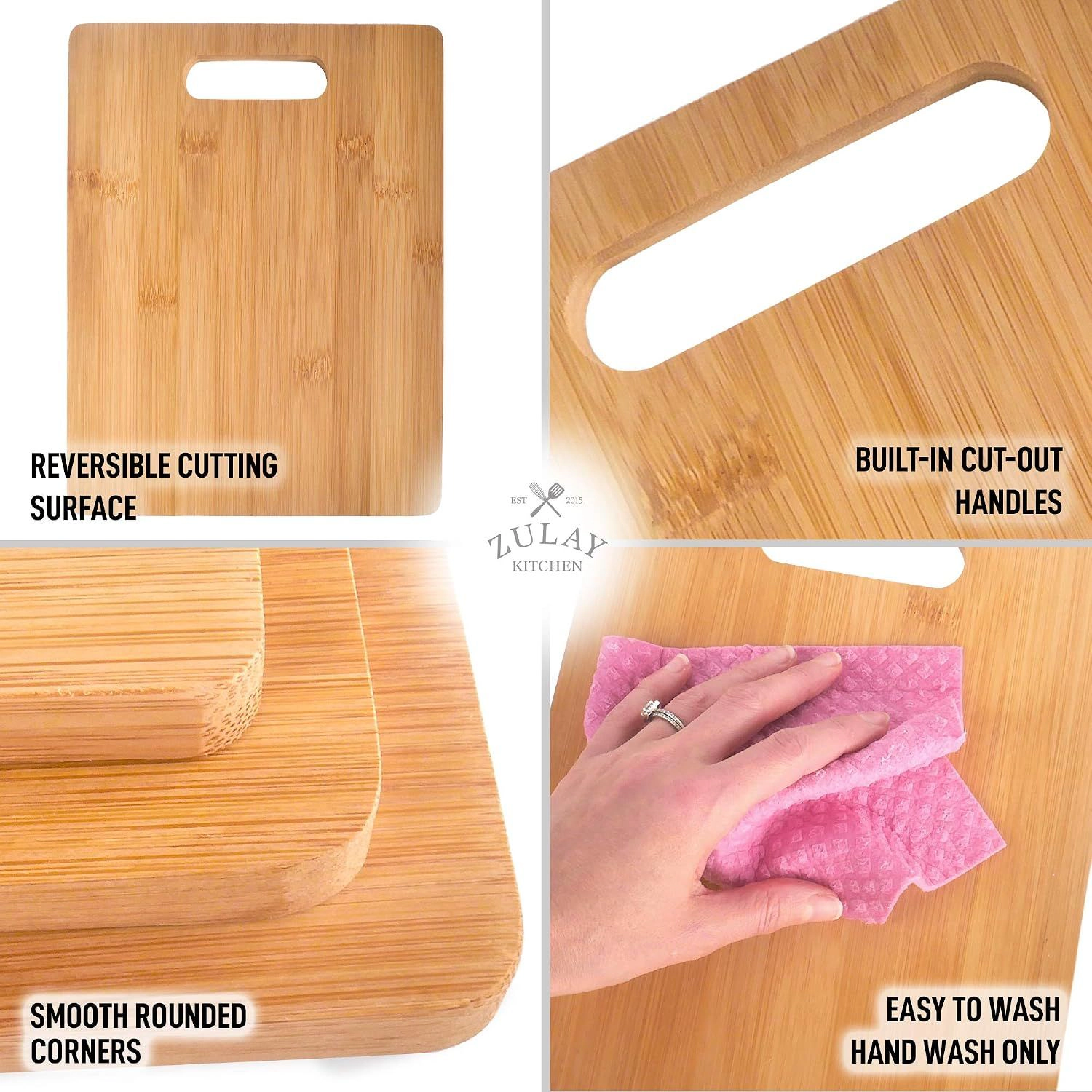 Zulay Kitchen (3-Piece Set) Bamboo Wooden Cutting Boards (Multiple Sizes)