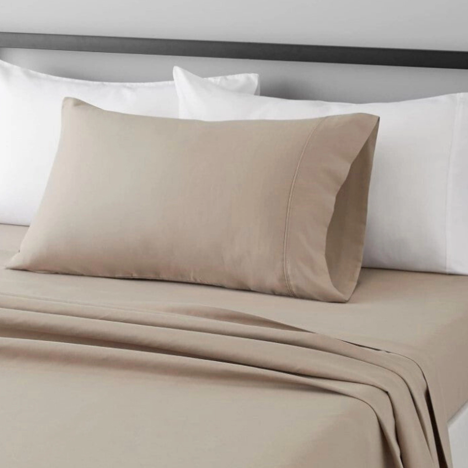 RT Designers Collection 300 TC 100% Organic Cotton Lightweight 3 Piece Solid Sheet Set Twin Beige