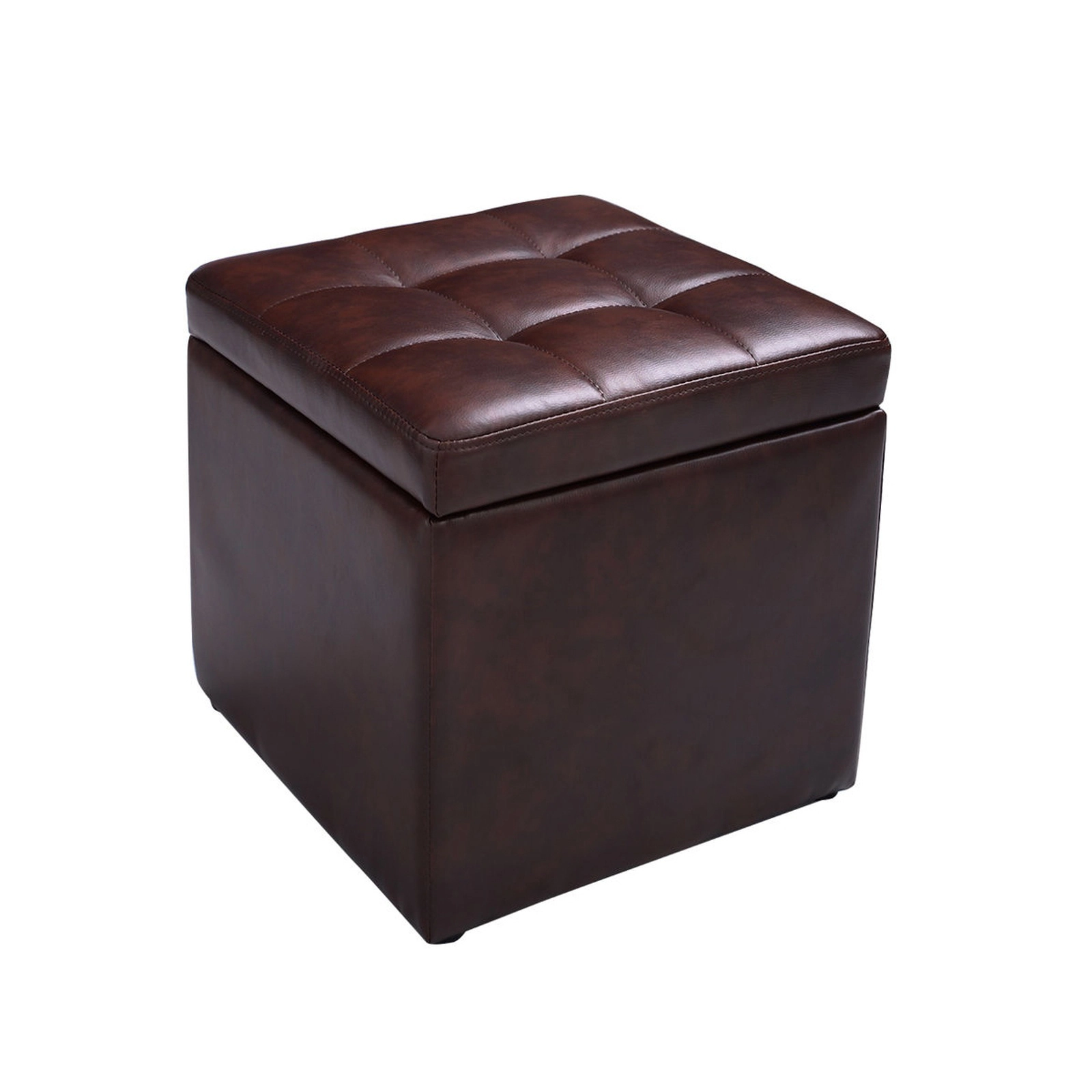 SUGIFT Brown Faux Leather Lounge Footstool Storage Box 16-in Cube Ottoman Pouffe
