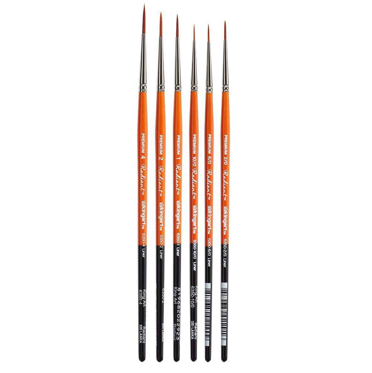 KINGART Radiant™ 6350 Liner Golden Synthetic Brush Set - 6 pc