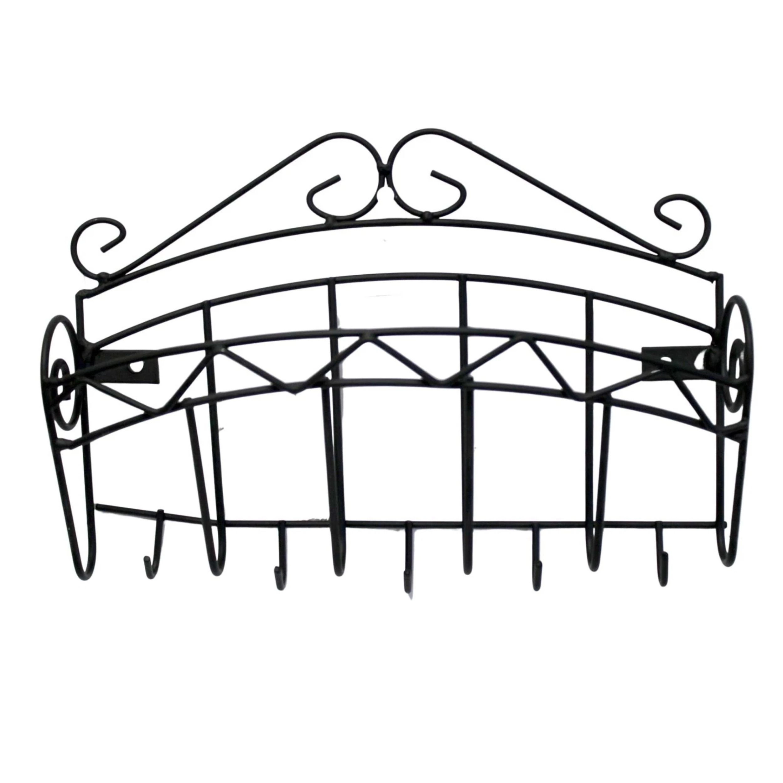 Home Collection Black Wrought Iron Kitchen Wall Organizer with Hooks