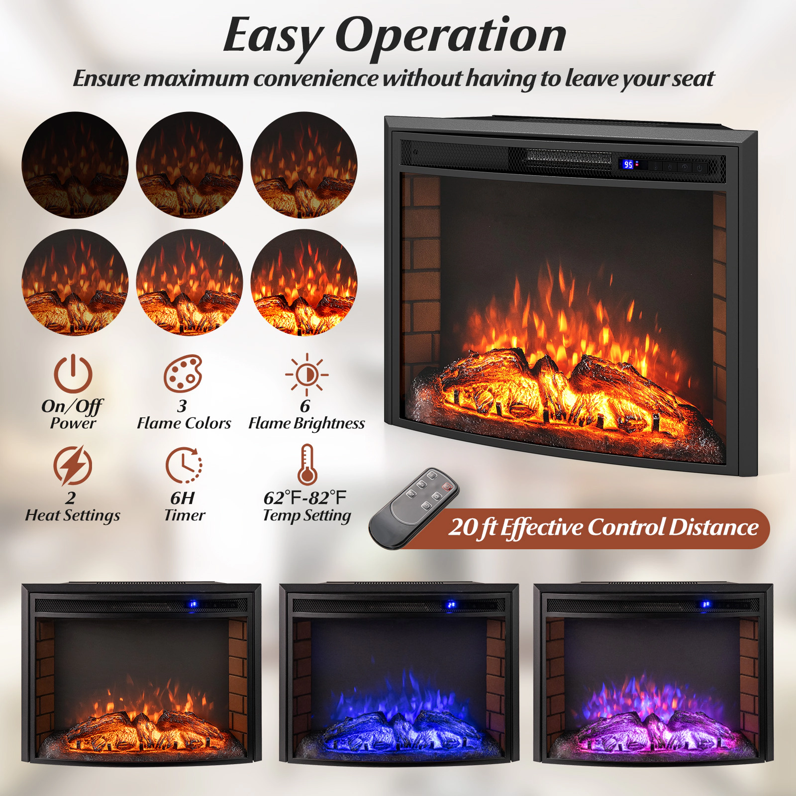 SlickBlue 1500W Recessed Electric Fireplace for Rooms Up to 400 Sq Ft