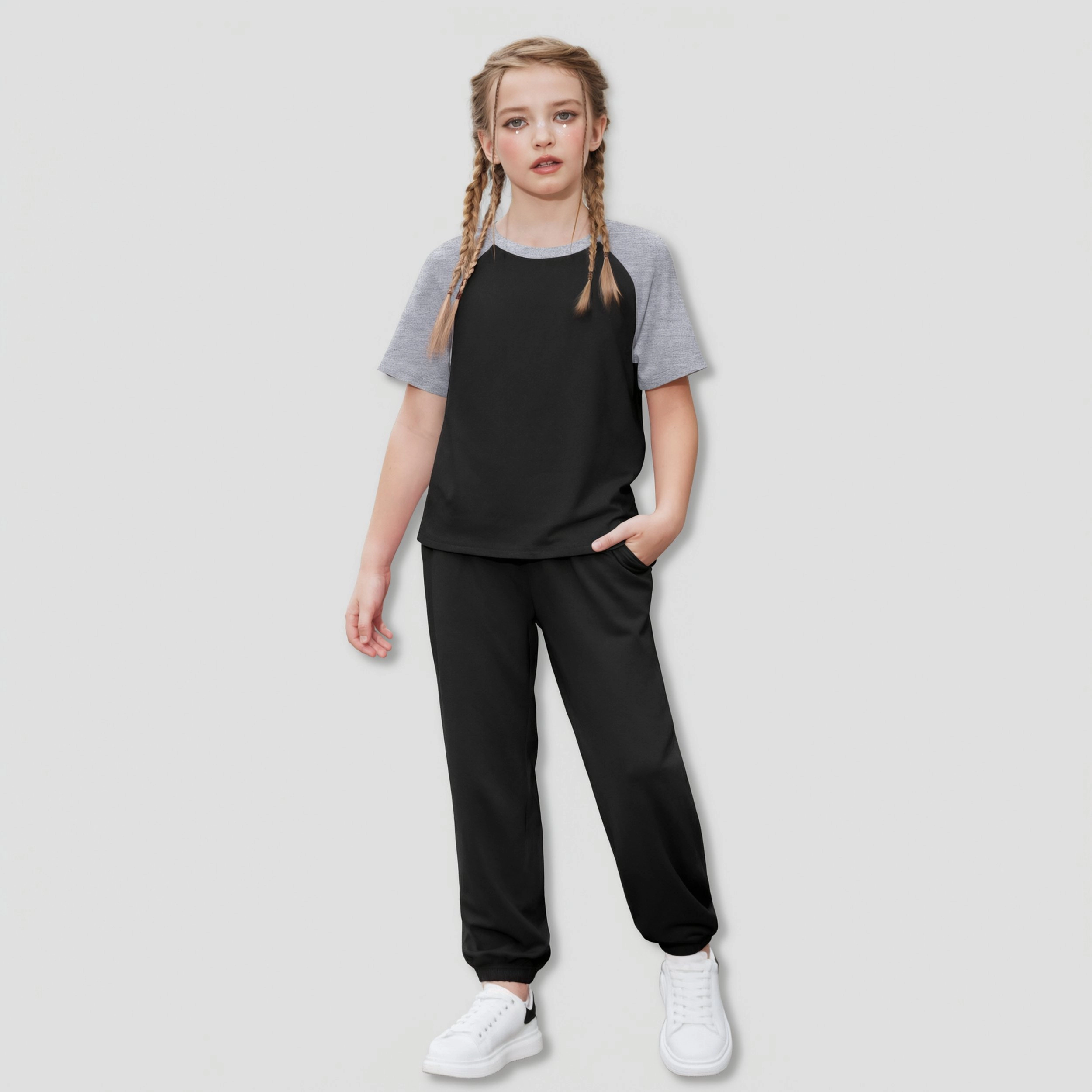 Arshiner Girls Piece Outfits Short Sleeve Pullover Sweatshirt And Sweatpants With Pockets Track