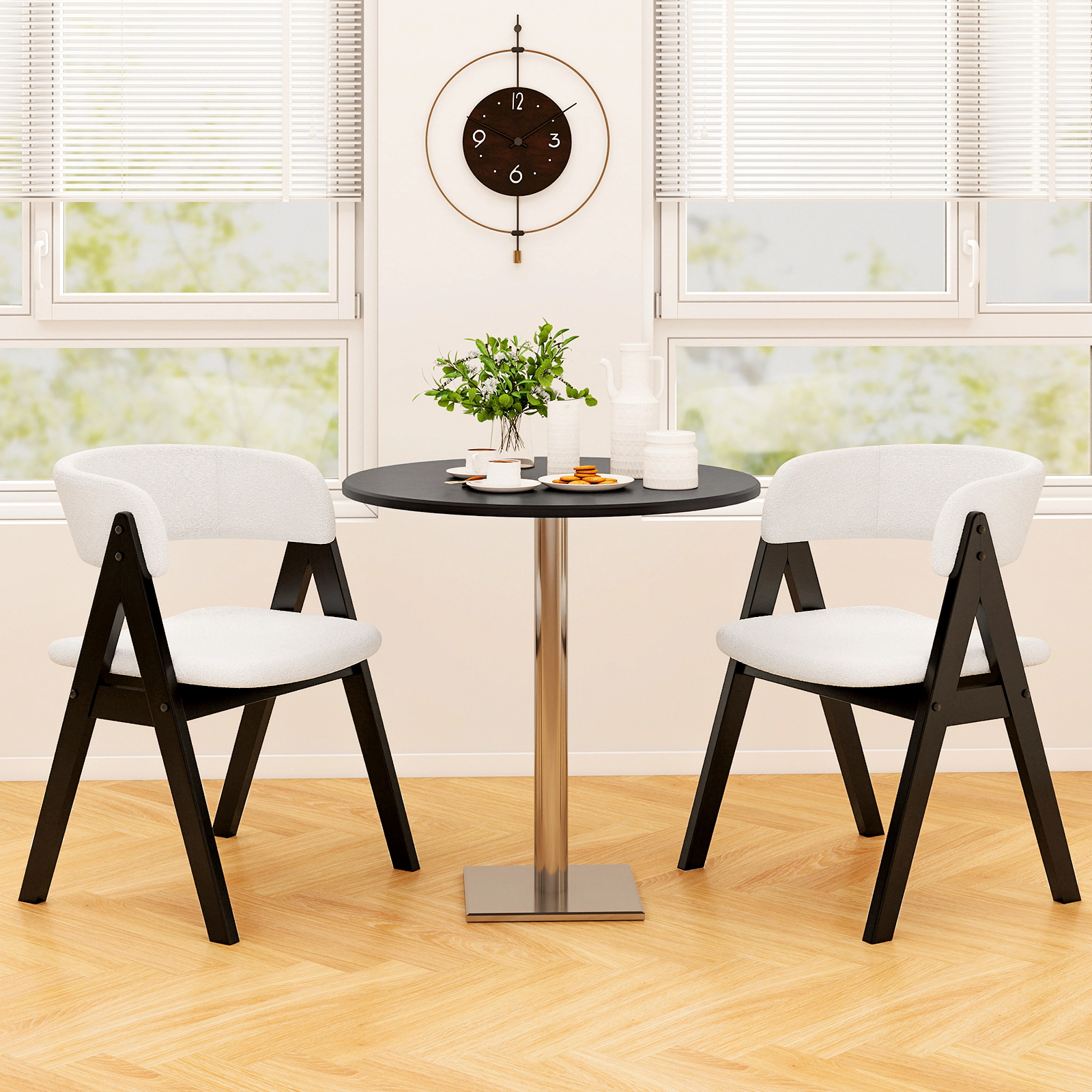 SUGIFT Set of 4 Faux Sherpa Mid-Century Dining Chairs with Armrests