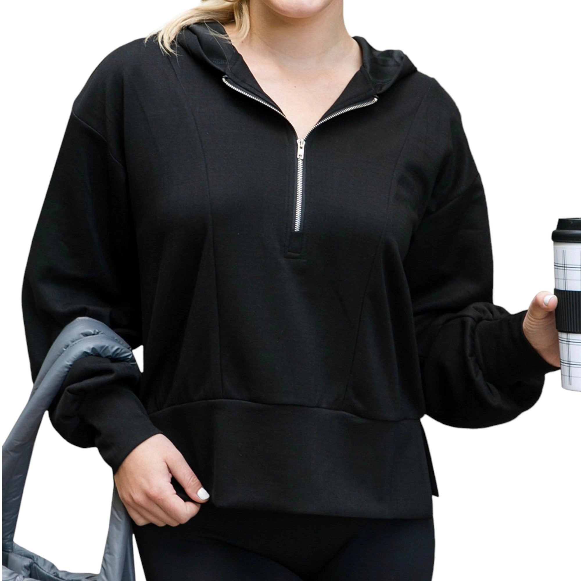 Anna-Kaci Women's Half Zip Pullover Hoodie with Side Slit