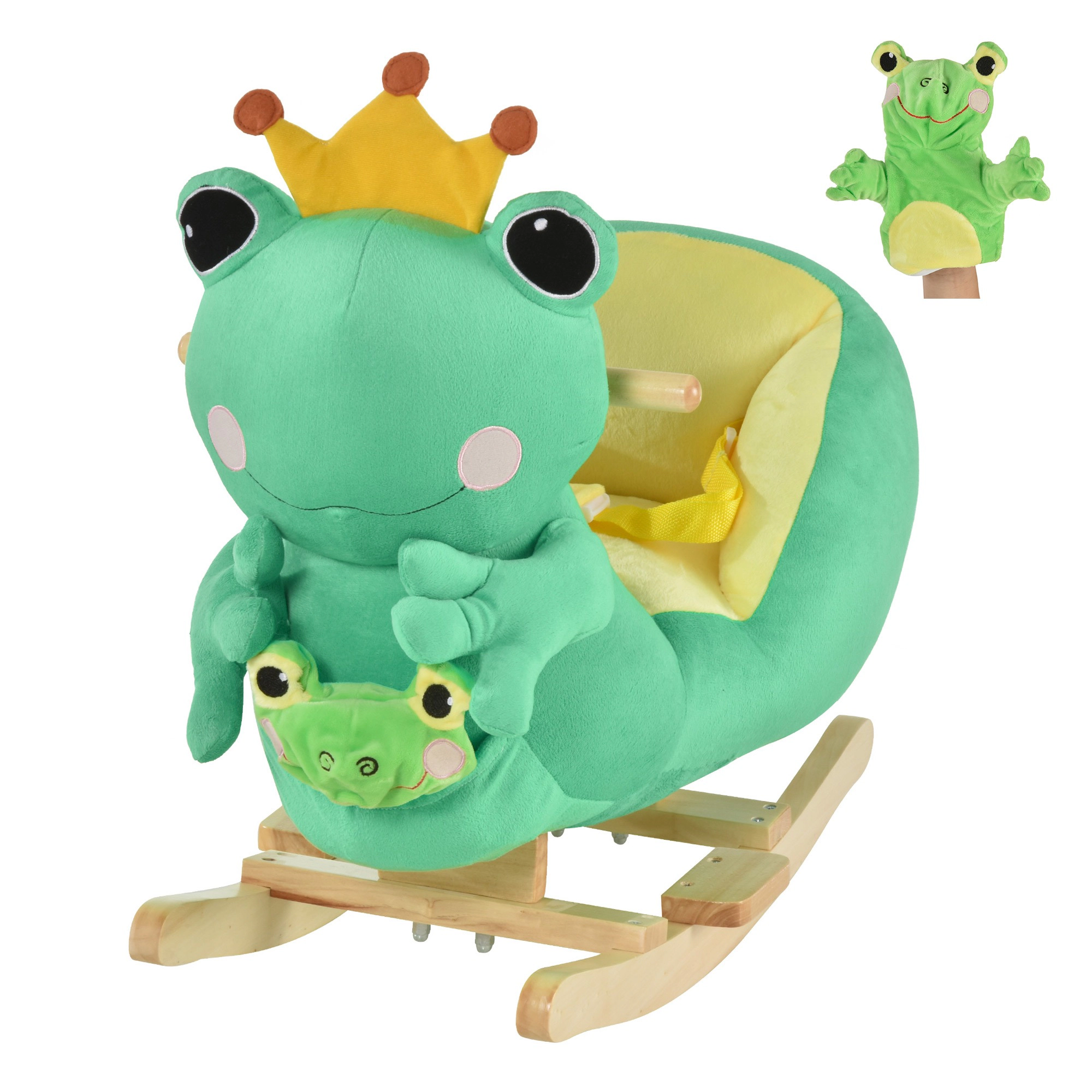 HONGGE Green Plush Frog Rocking Horse Ride-On Toy with Lullaby Sound and Seat Belt for Toddlers 18-36 Months