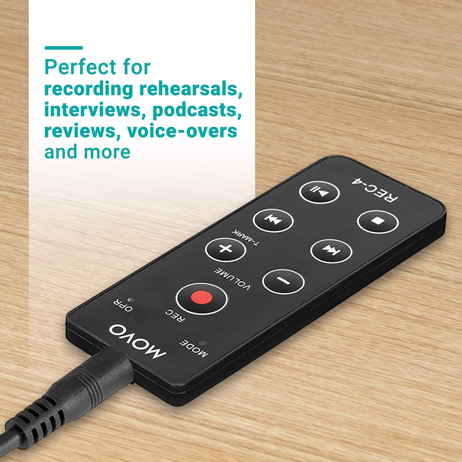 Movo REC-4 Wired Remote Control for Zoom H2n H4n Pro H5 H6 Portable Digital Handy Recorders