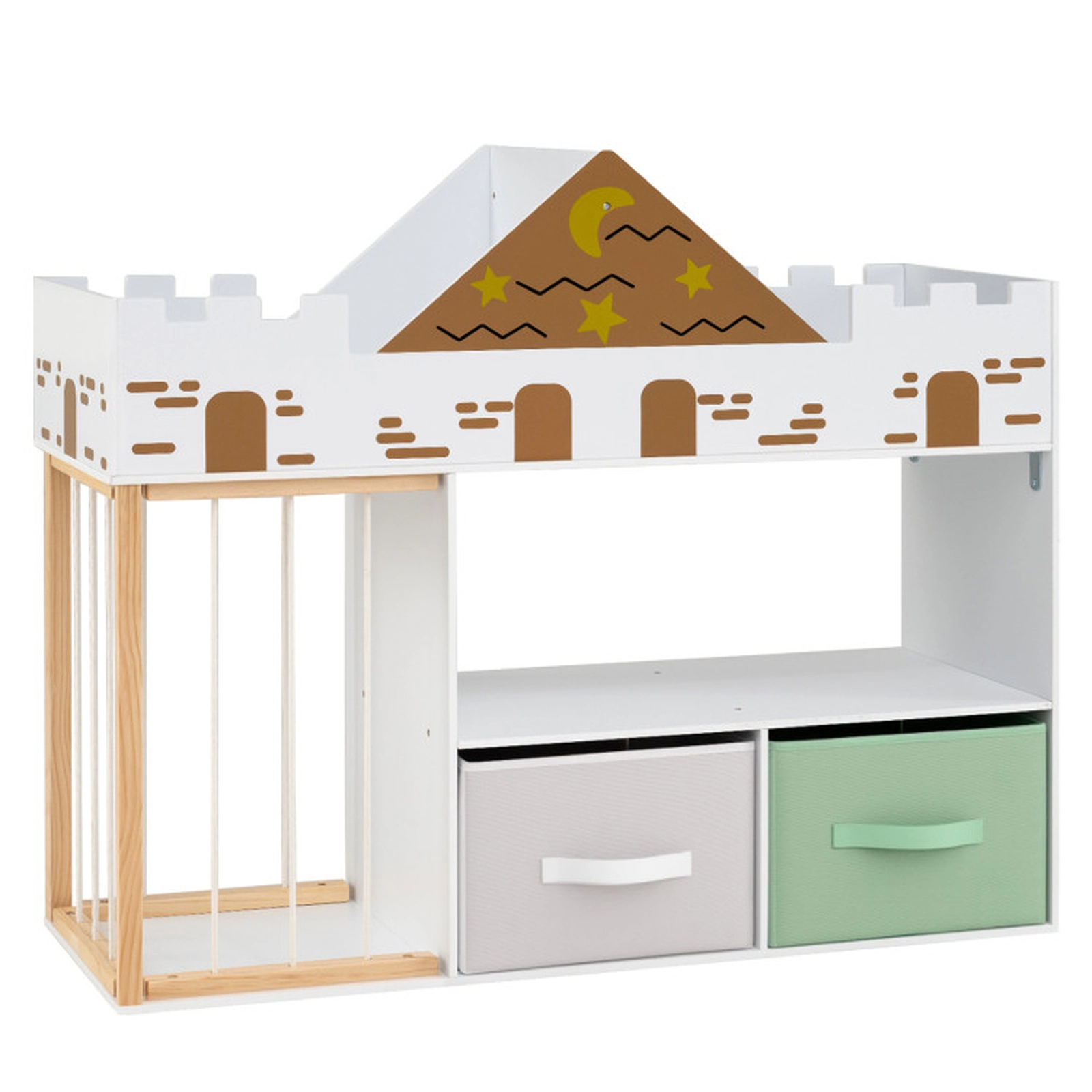 SUGIFT 36-in 35-lb Shelf Castle Kids Toy Organizer with Stuffed Animal Storage Fabric Drawers and Open Shelves