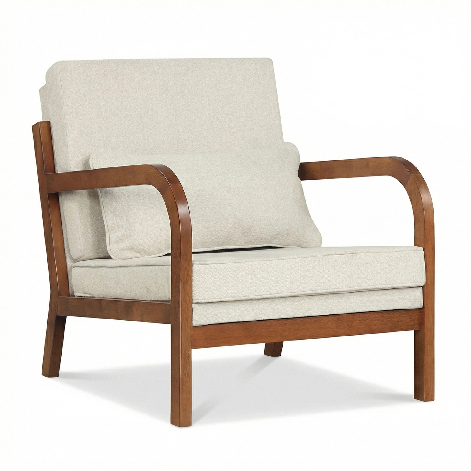 SUGIFT Modern Rubber Wood Accent Armchair Faux Leather Linen Upholstery 400-Lb Capacity 33-in Frame Brown Beige 1-Piece