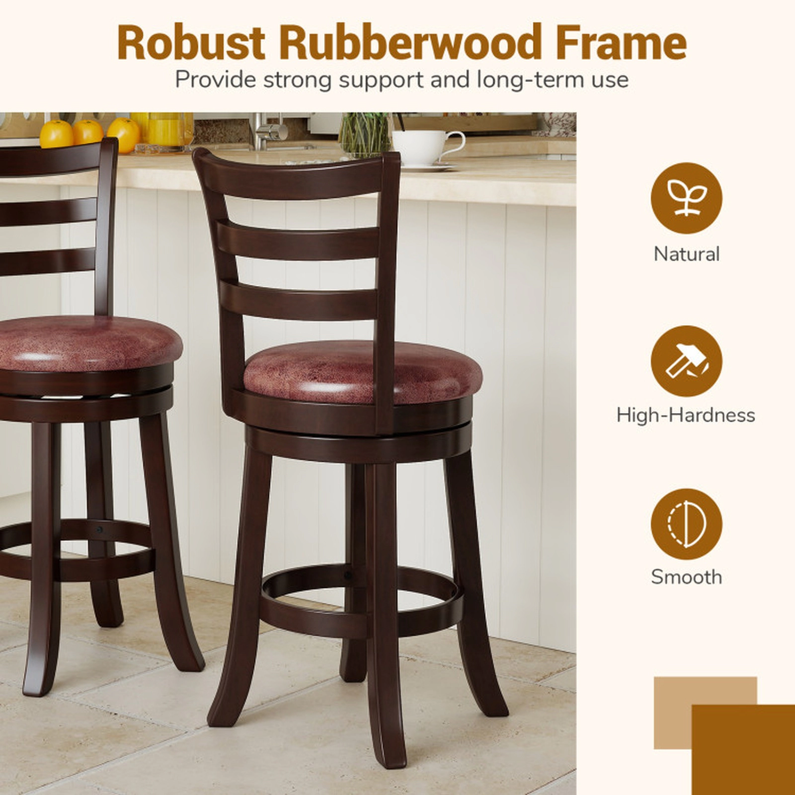 SUGIFT Set of 2 26-in Seat H Wrap-Around Footrest 400-lb Swivel Counter Height Bar Stools Cappuccino