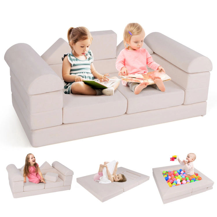 Hivvago 9-Piece Climb and Crawl Foam Floor Playset with Breathable Suede Fabric