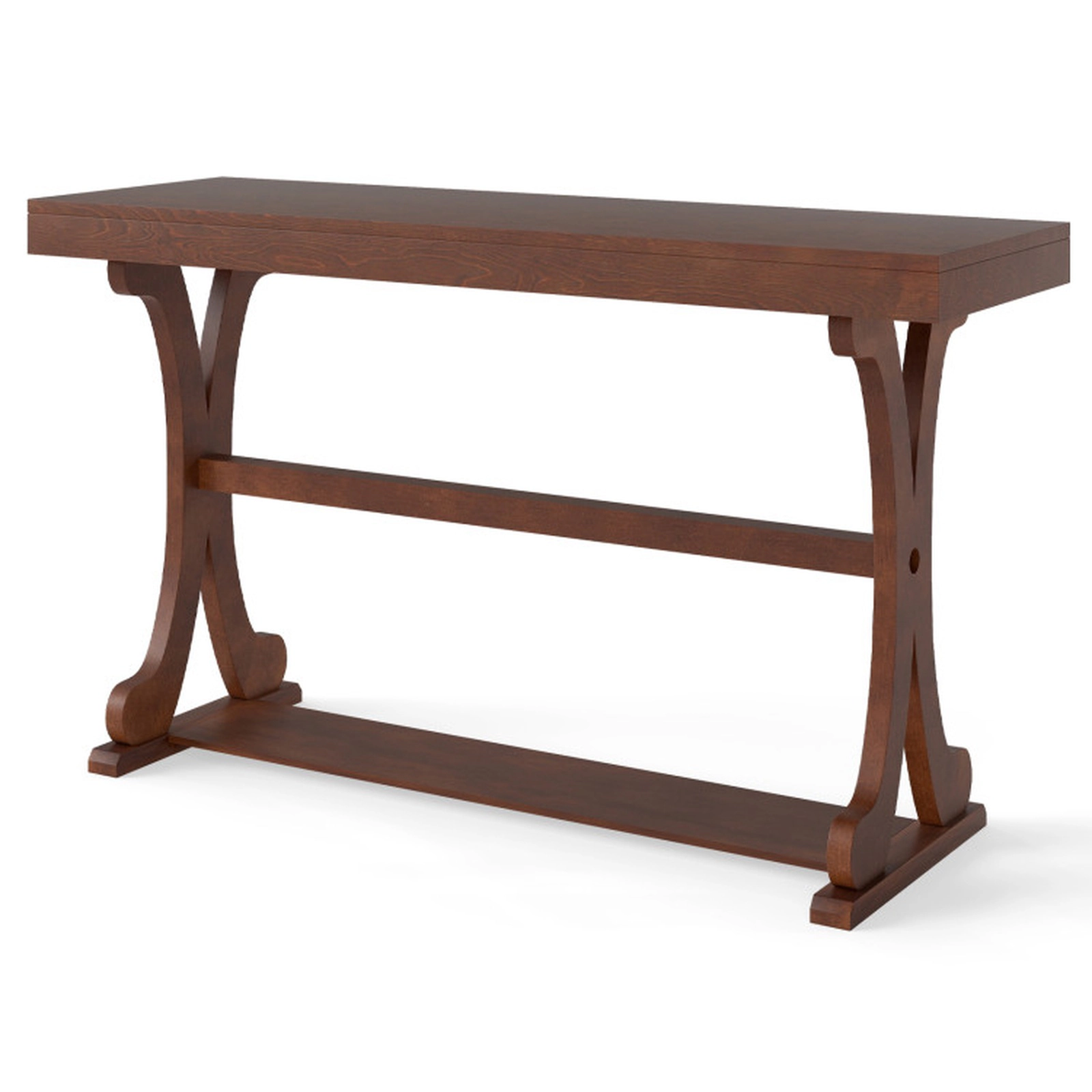 SUGIFT 52-in Long 220-lb Capacity Vintage Walnut Solid Wood Console Table with Curved Legs and Shelf