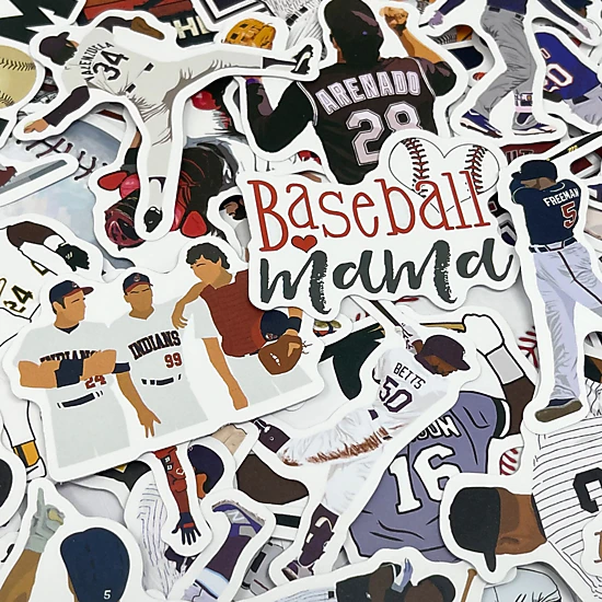 Wrapables Waterproof Vinyl Stickers for Water Bottles, Laptop, Phones, Decals for Teens, 100pcs, Baseball