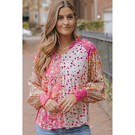 Threaded Pear Women's Adalee Printed Puff Sleeve Shirt, Color