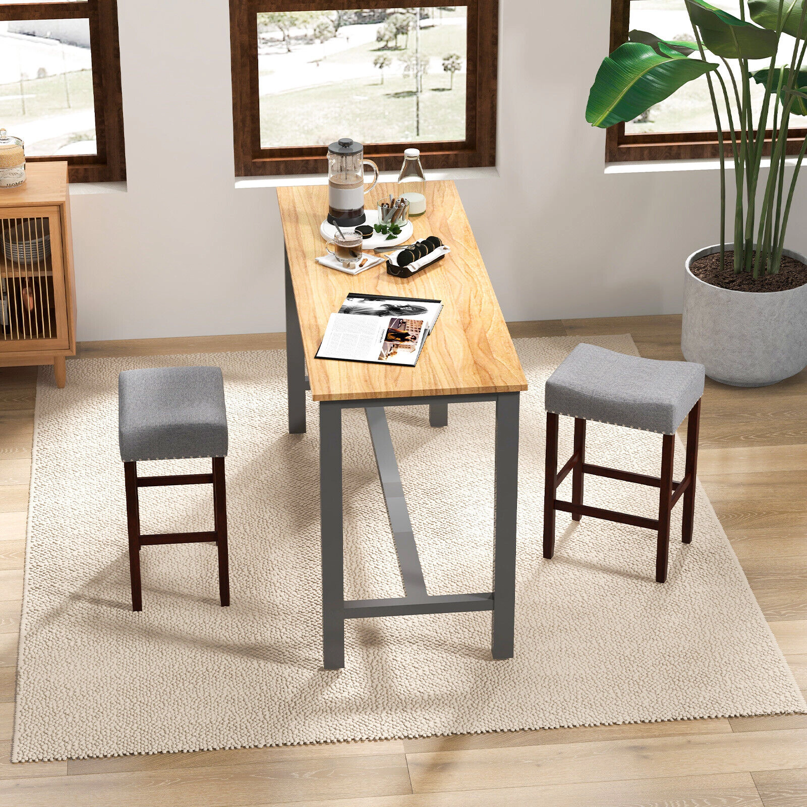 SUGIFT Set of 2 Gray 24-Inch Backless Linen Counter-Height Bar Stools