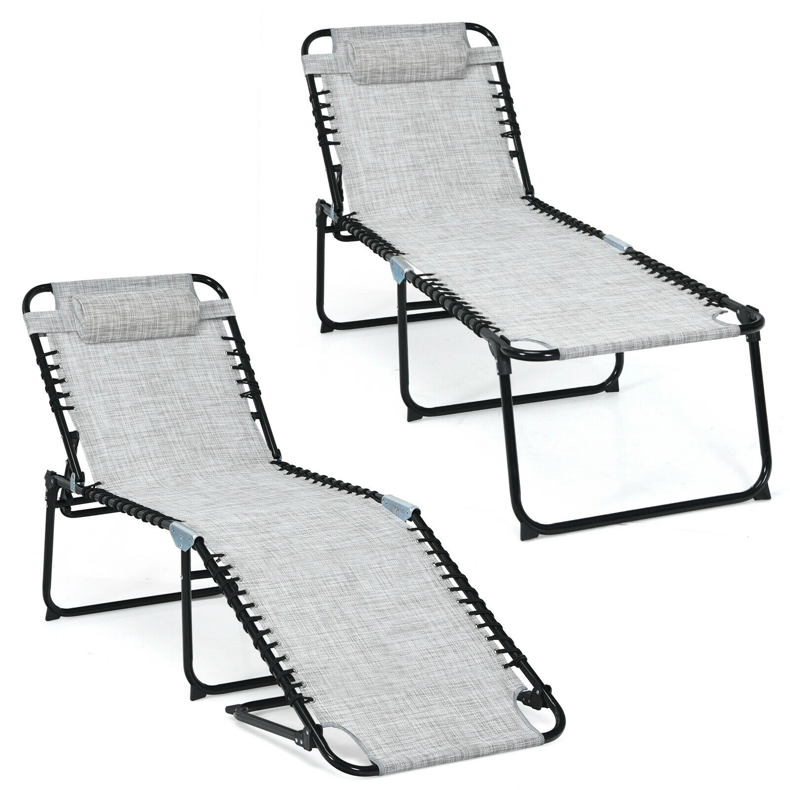 SUGIFT Gray 4-Position Backrest 2-Position Footrest Removable Headrest Foldable Reclining Lounge Chair