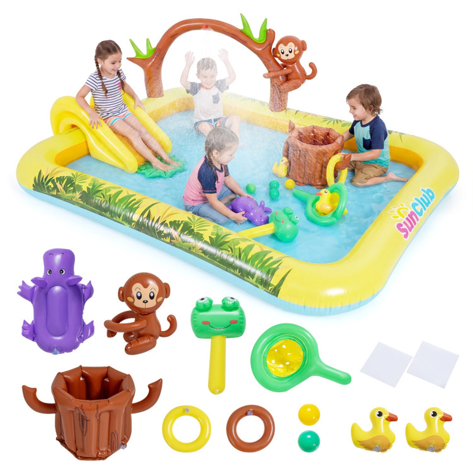 SUGIFT Slide Monkey Sprinkler and Water Toys Kids Inflatable Animal Spray Pool