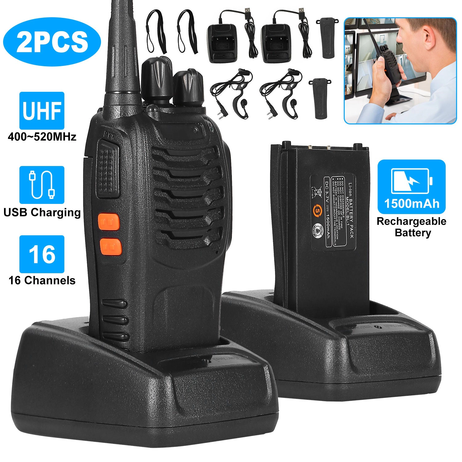 GBruno 2-Pack UHF Walkie Talkies