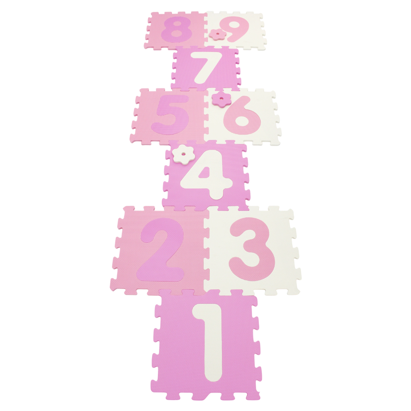 SUGIFT Kids Pink 9-Piece Interlocking Foam Hopscotch Play Mat with 3 Marker Discs 71.5-in W 24.5-in D 0.4-in H