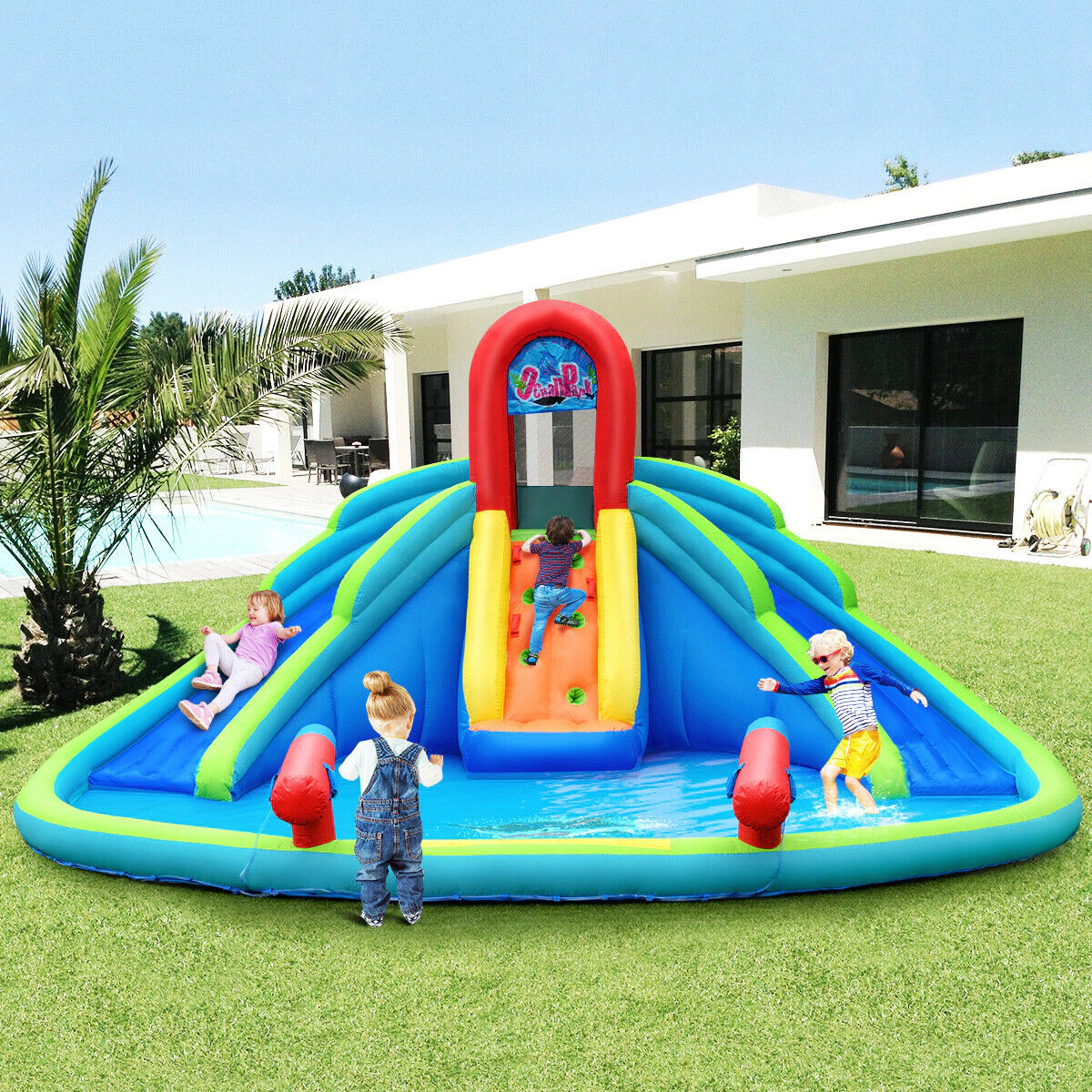 SUGIFT Inflatable Water Slide Bounce House with Mighty Splash Pool 300-lb Capacity Ages 3-10 As Picture Shows