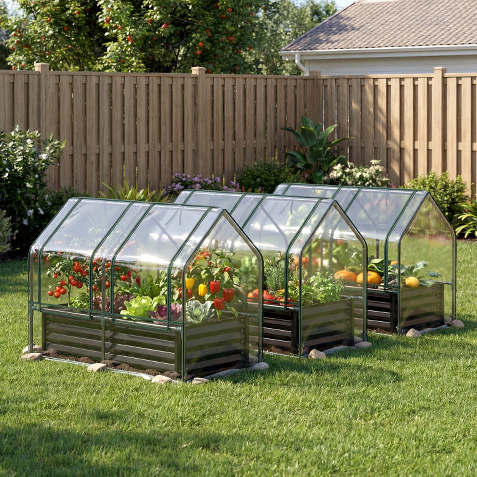 SUGIFT Black Small Galvanized Raised Garden Bed with PVC Greenhouse Cover 4-ft W 2-ft D 3-ft H 57-Gal Capacity