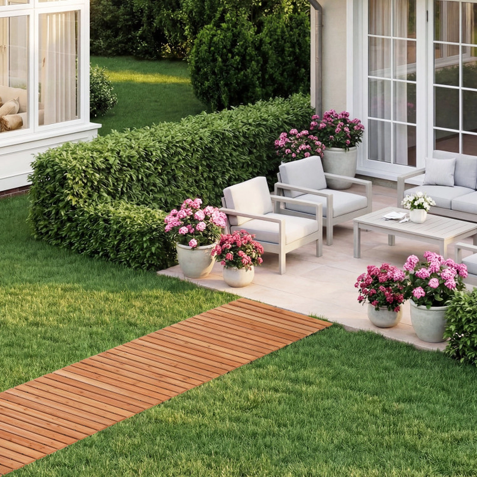 SUGIFT 8-Ft Natural Fir Wood Roll Out Garden Pathway with Non-Slip Surface 95.5-in W 22-in D 0.6-in H