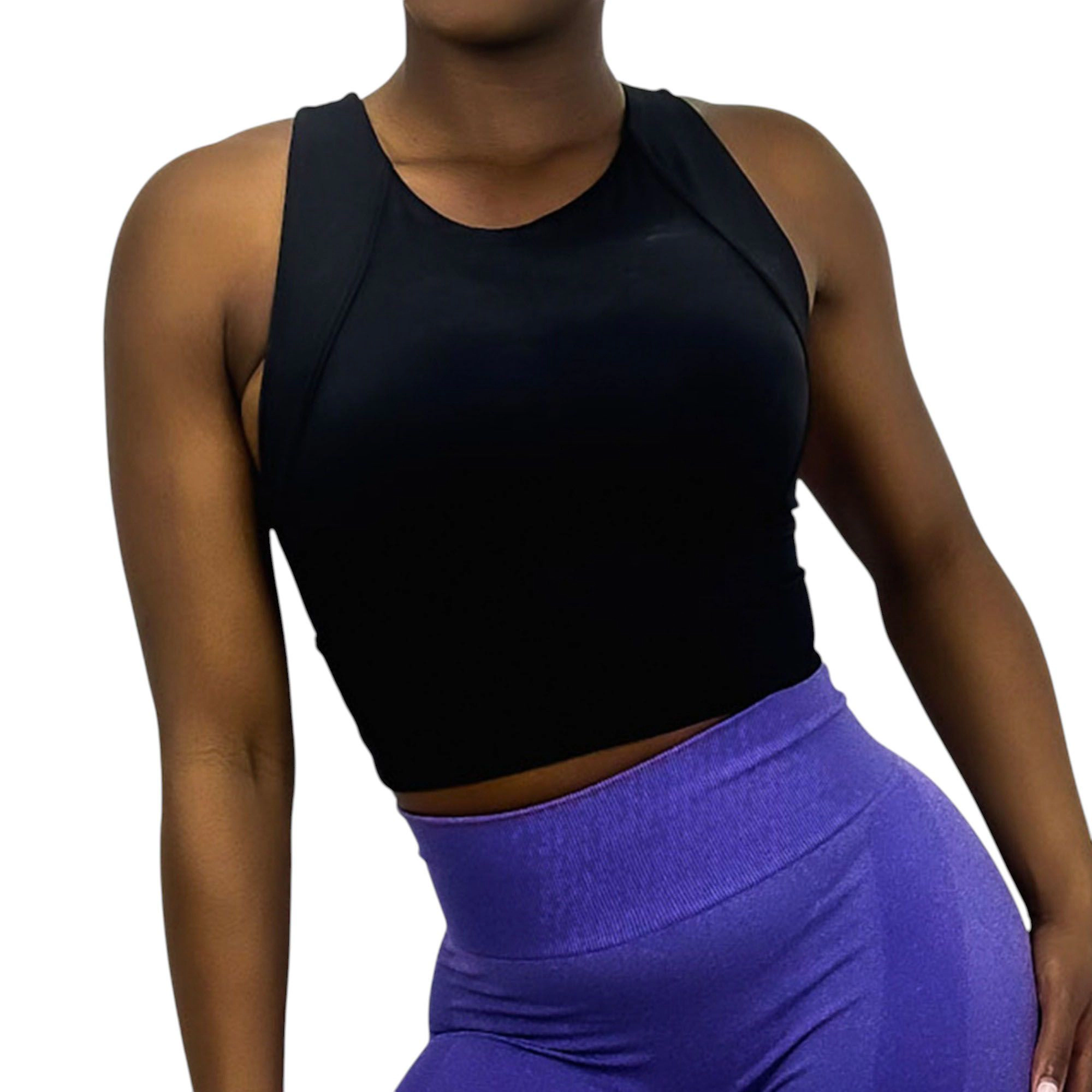 Anna-Kaci Women's High Neck Seamless Crop Tank Top with Wide Straps and Stretch Compression Fit