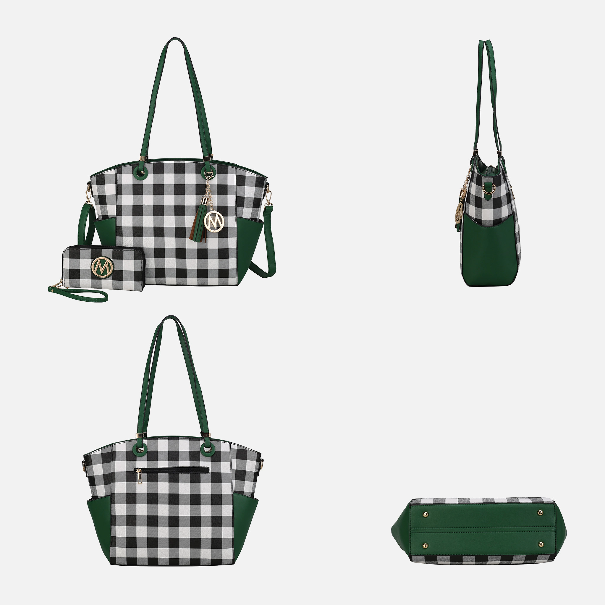 Mia K Collection Karlie Plaid Vegan Leather Tote with Matching Wallet