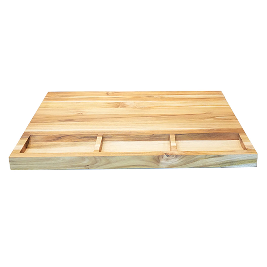EcoDecors 24" x 18" Teak Cutting Board Natural Edge Grain with Juice Channel and Carved Handles