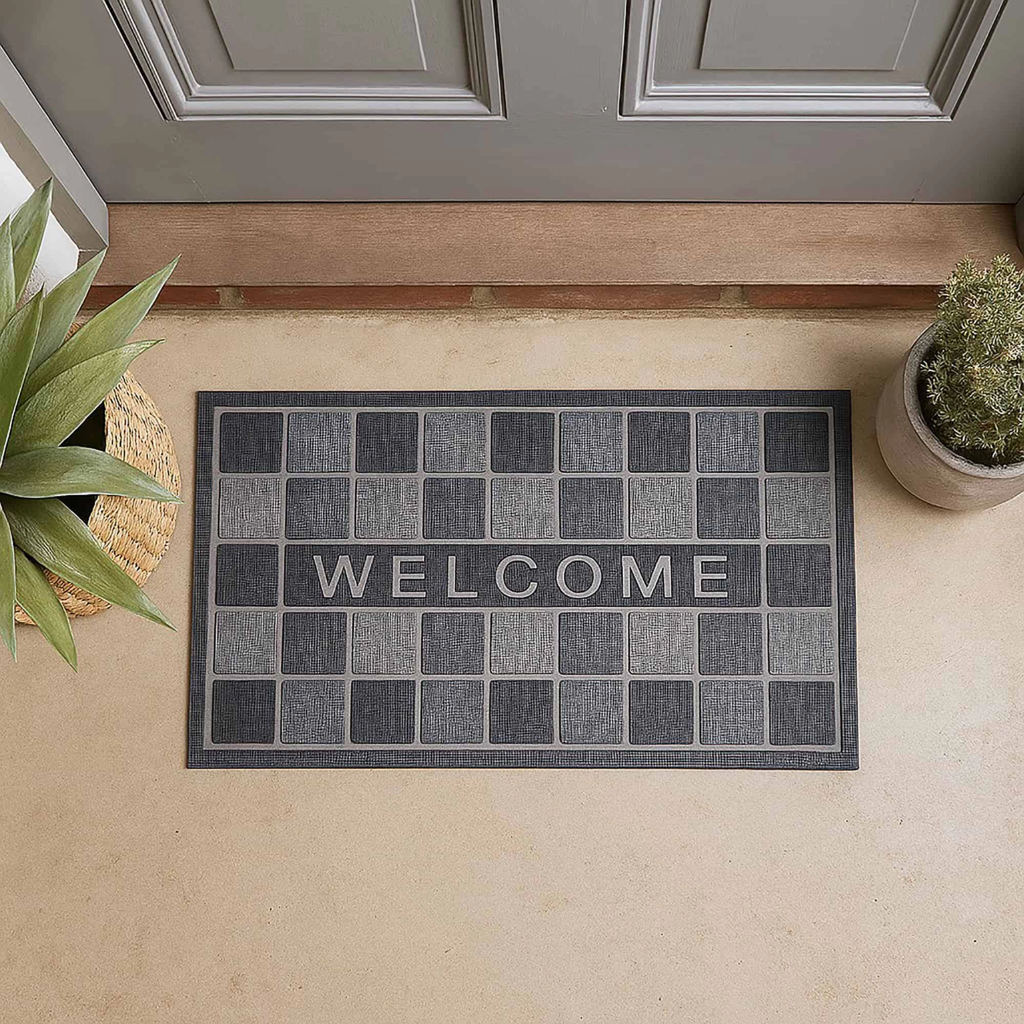 Evideco French Home Goods Gray Welcome Rubber Doormat 30 x 17 Inches