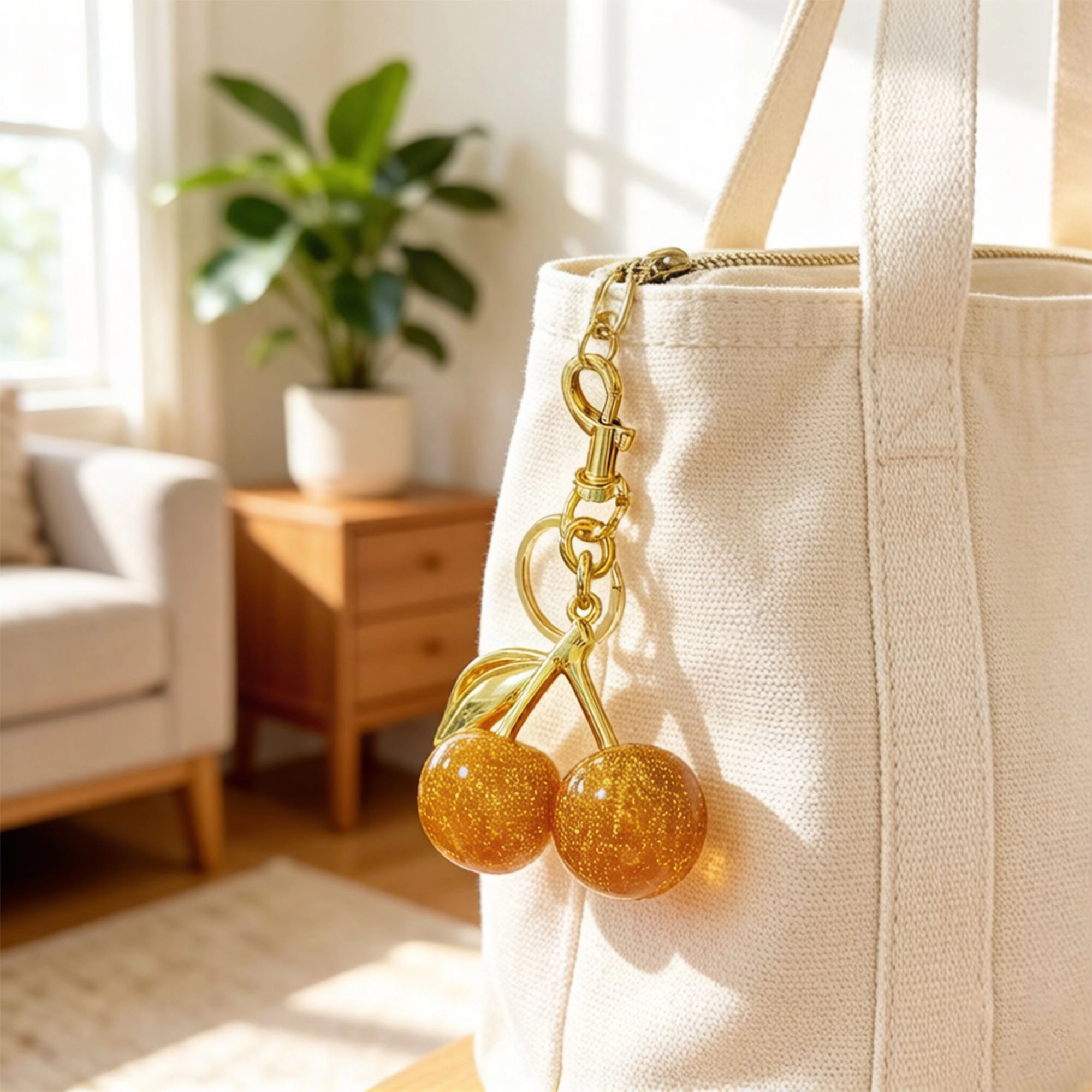 Alilang Women's Cherry Charm Keychain with Glitter Fruit Pendant Gold Tone Clip and Key Ring Bag Accessory,
