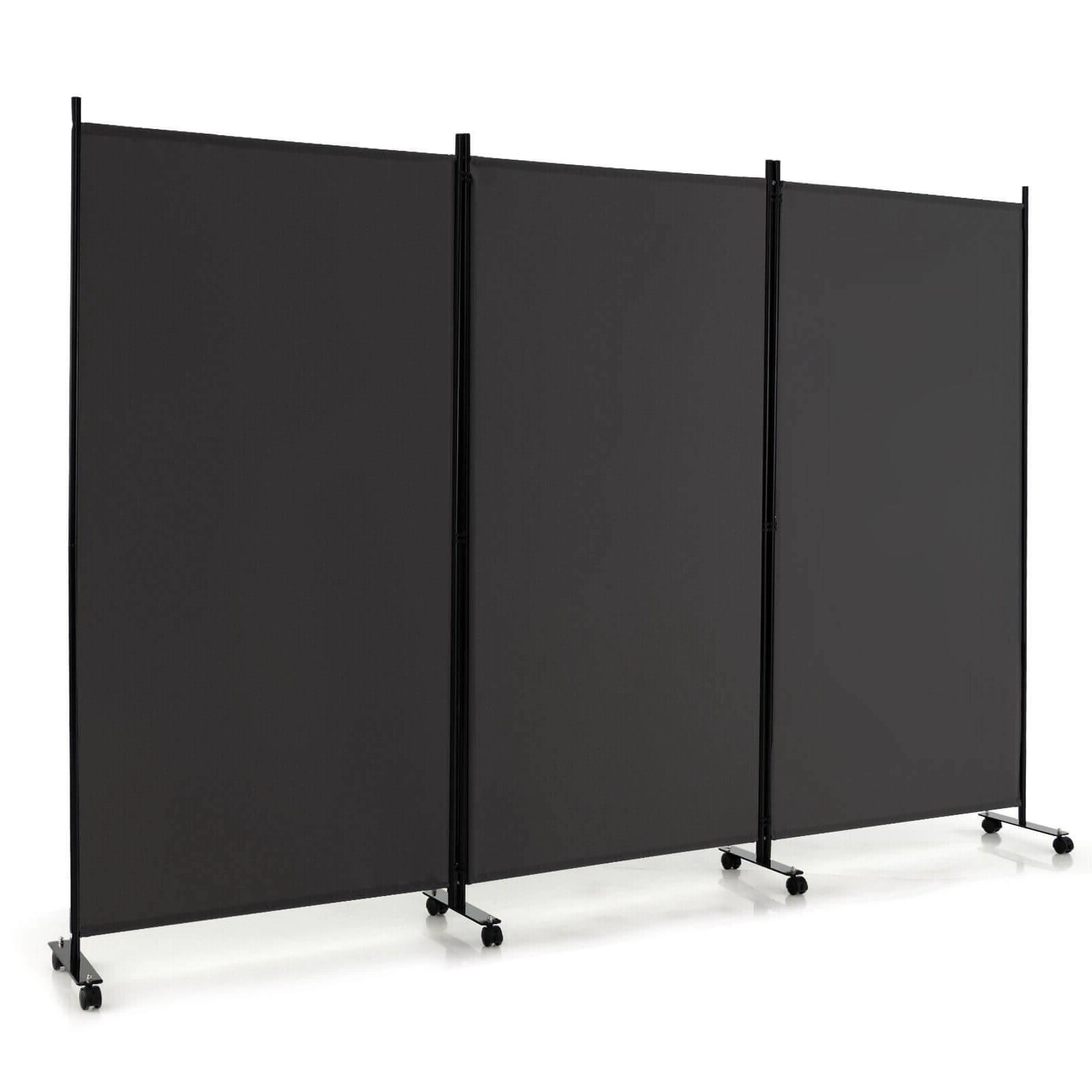 SUGIFT 3 Panel Folding Room Divider with Lockable Wheels 103-in Wide Metal Frame Polyester Fabric Gray