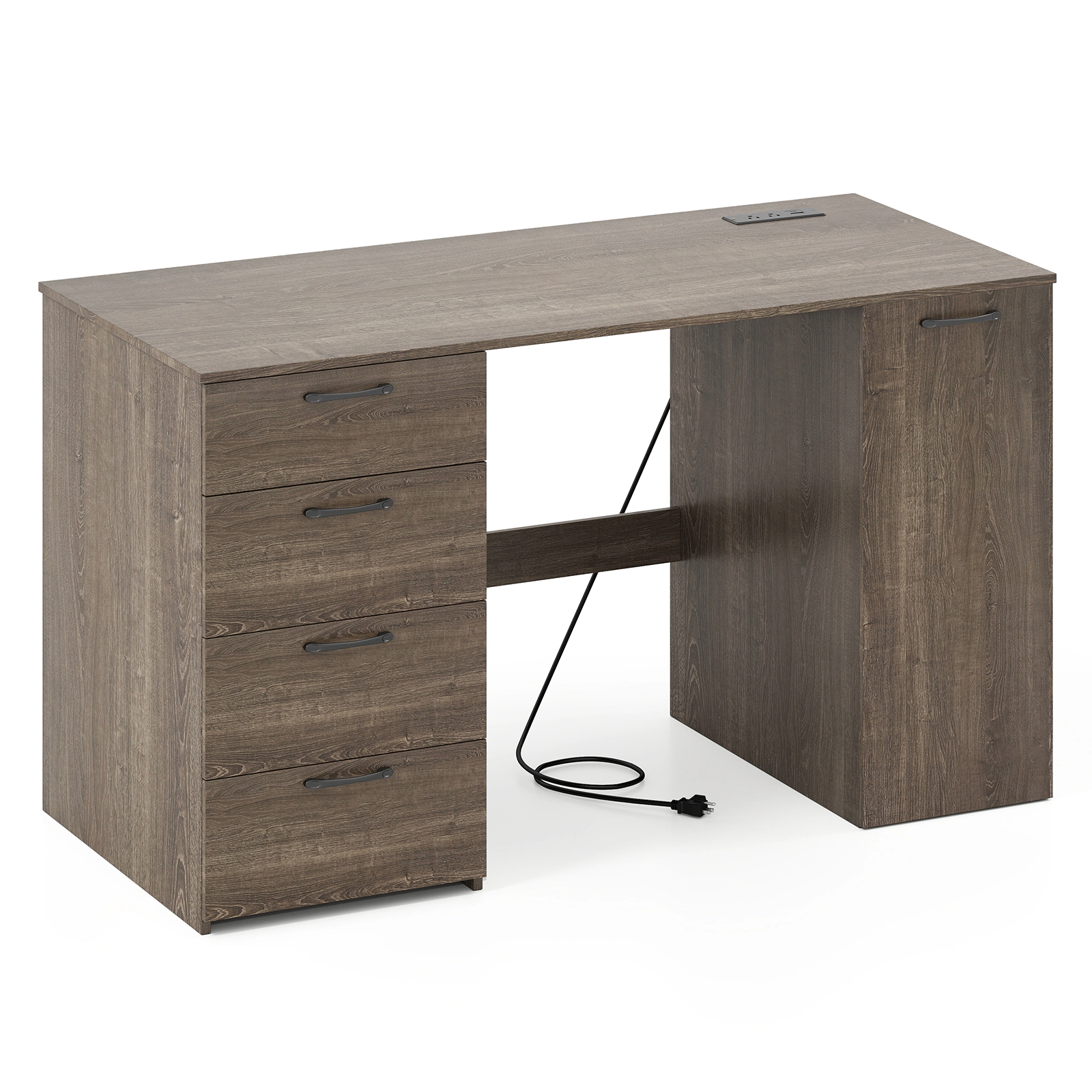 LJG 53 Inches Computer Desk with Power Outlets and 4 Storage Drawers