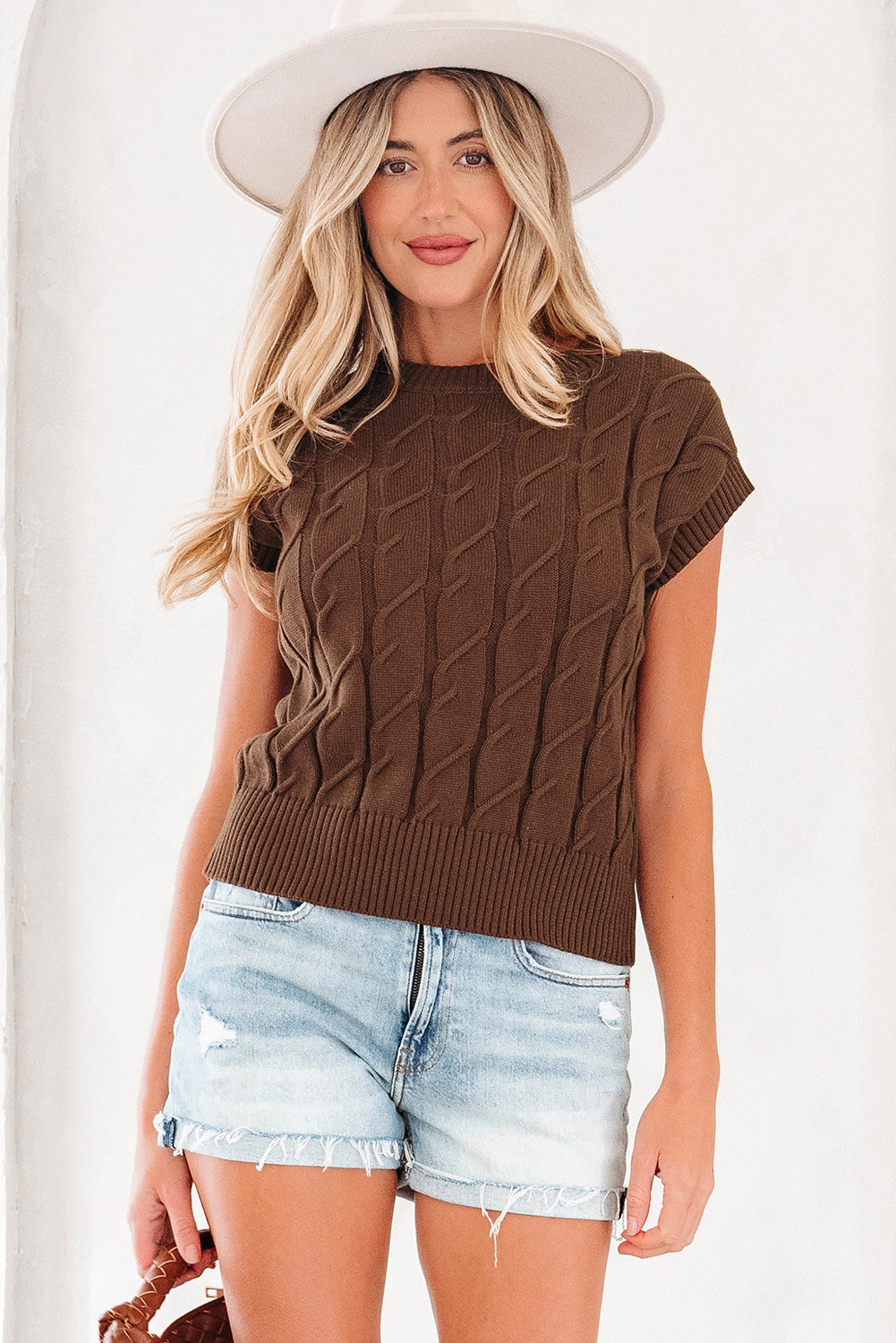 Threaded Pear Women's Lyrajira Texture Short Sleeve Sweater