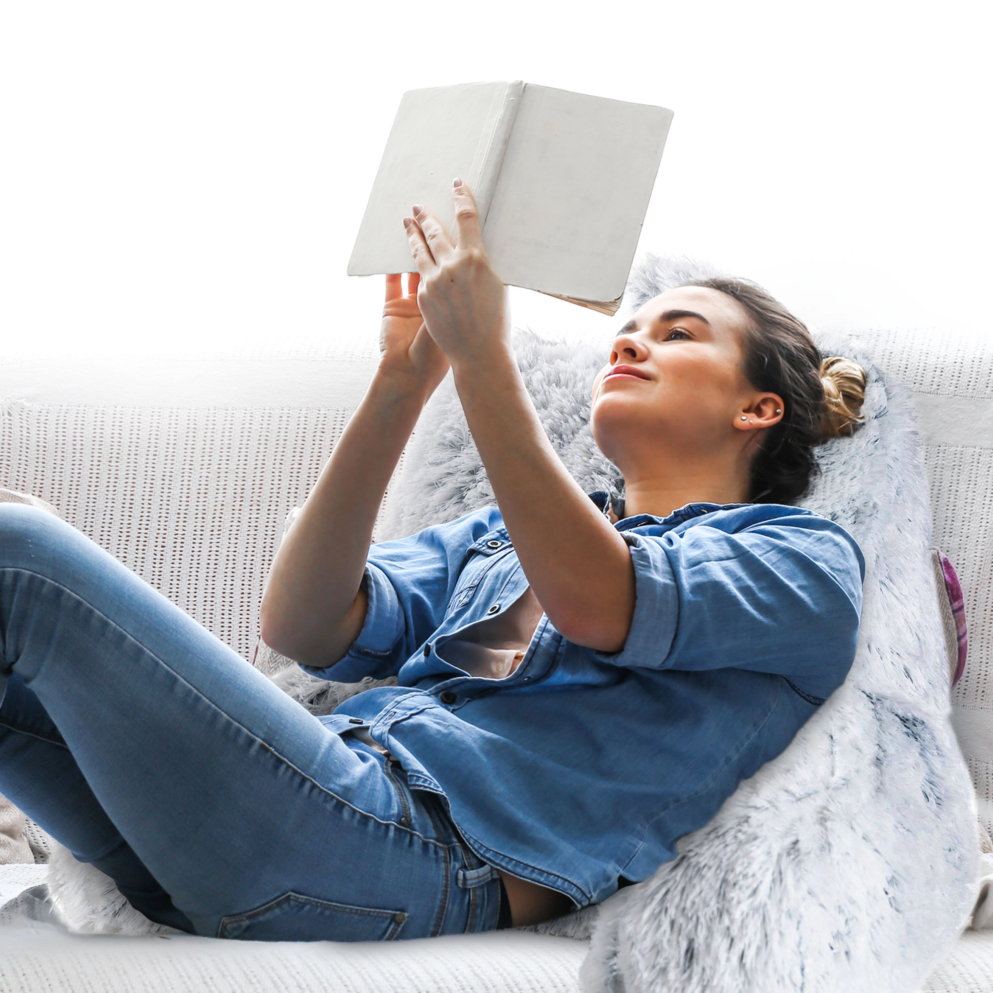 Cheer Collection Shaggy Faux Fur TV and Reading Pillow with Arms and Top Handle