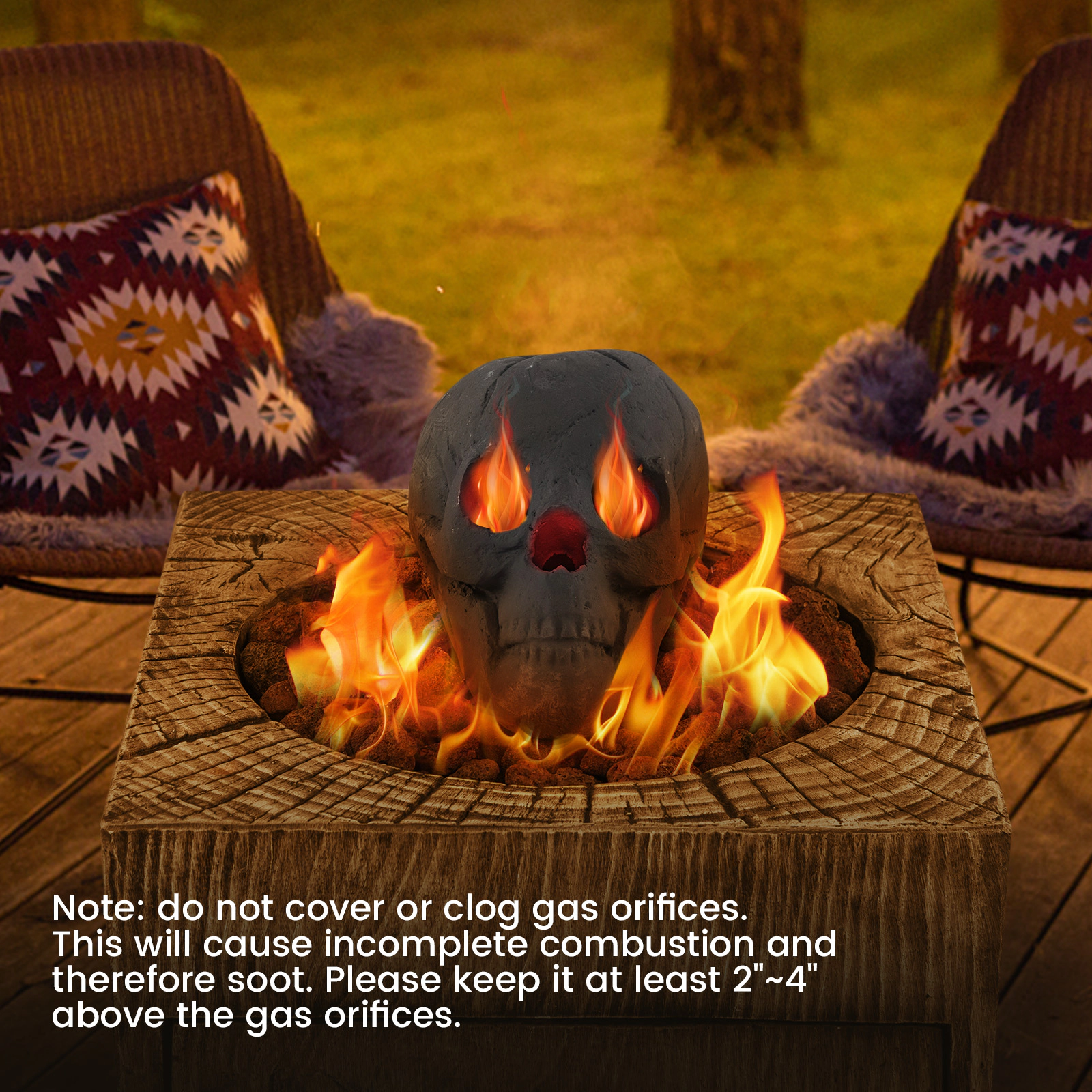 SUGIFT Charred Look Ceramic Fiber Open Eye Socket Halloween Fire Pit Skull 8.5-in x 6-in x 6-in 1.5-lb Black