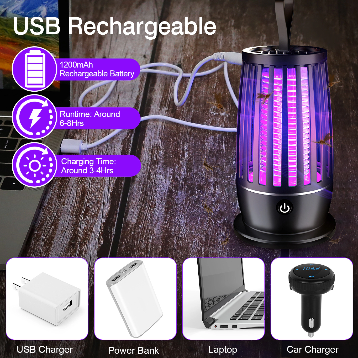 GBruno Rechargeable Bug Zapper With Night Light