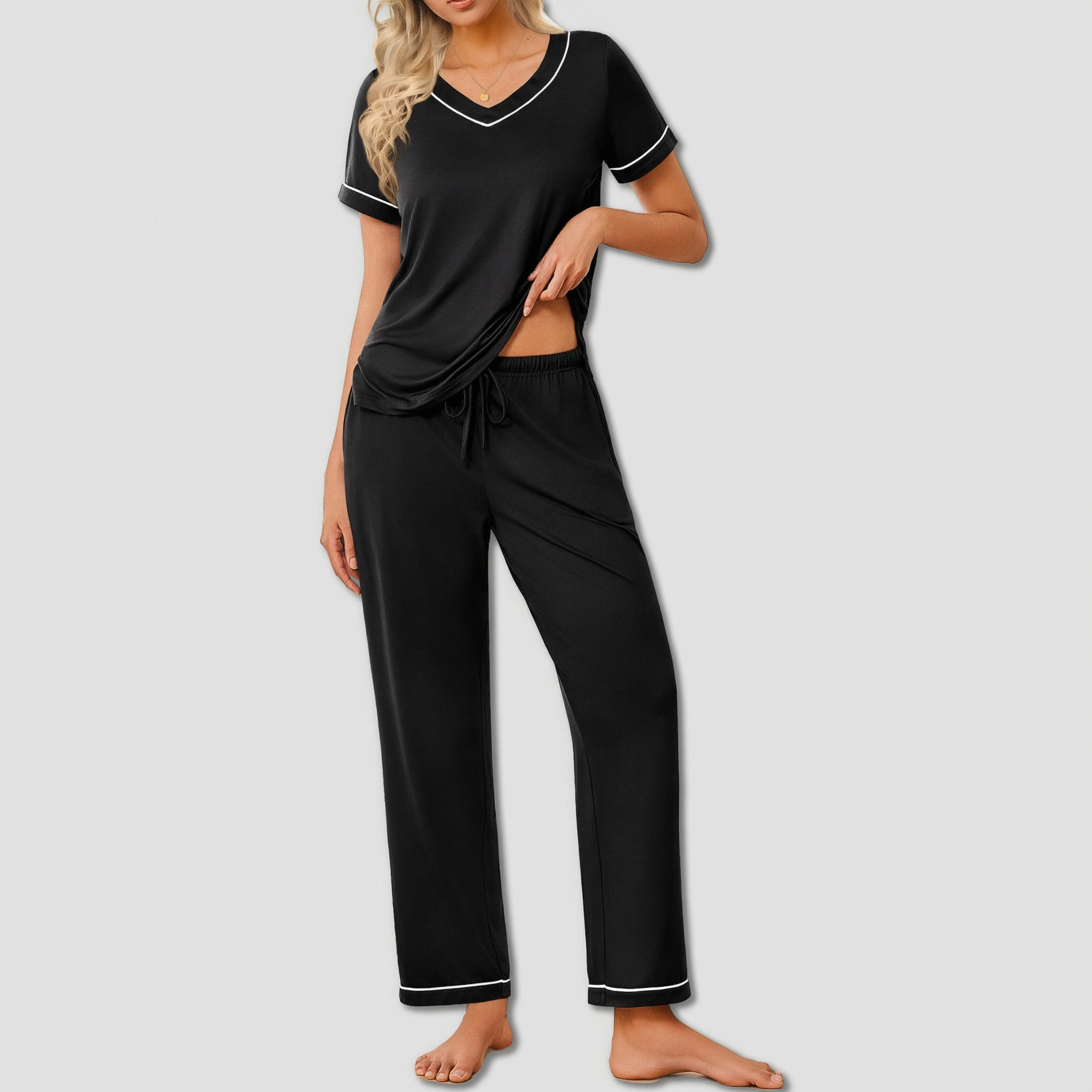 Ekouaer Women's Soft Lounge Pajama Set with Relaxed Fit Pants
