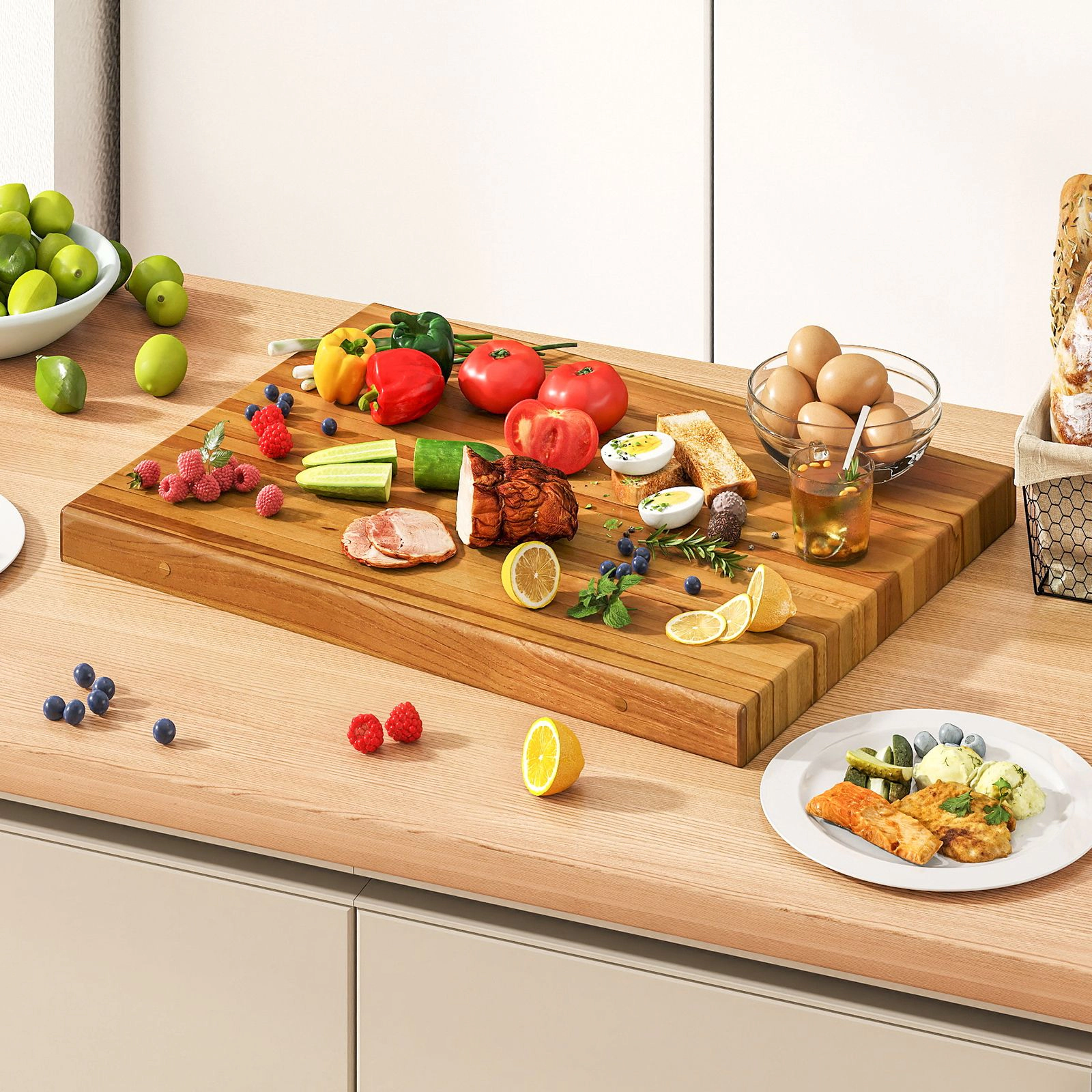 SlickBlue 24 Inch Teak Wood Cutting Board Extra Large Reversible Chopping Board