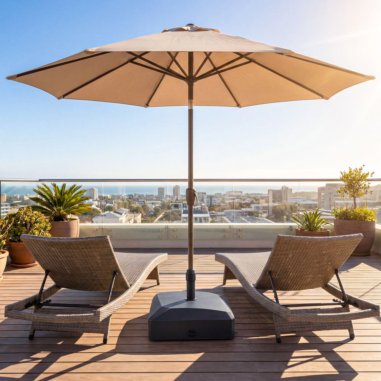 Slickblue Fillable Rolling Patio Umbrella Base with Locking Wheels for Market Umbrellas