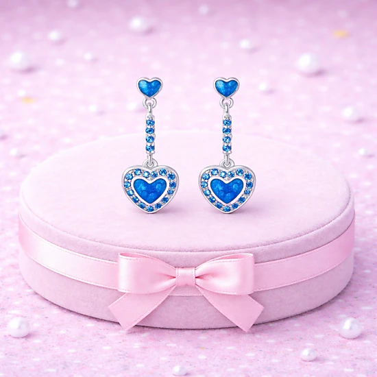 Chanteur Kids Blue Enamel Heart Drop Earrings - Sterling Silver Posts ...