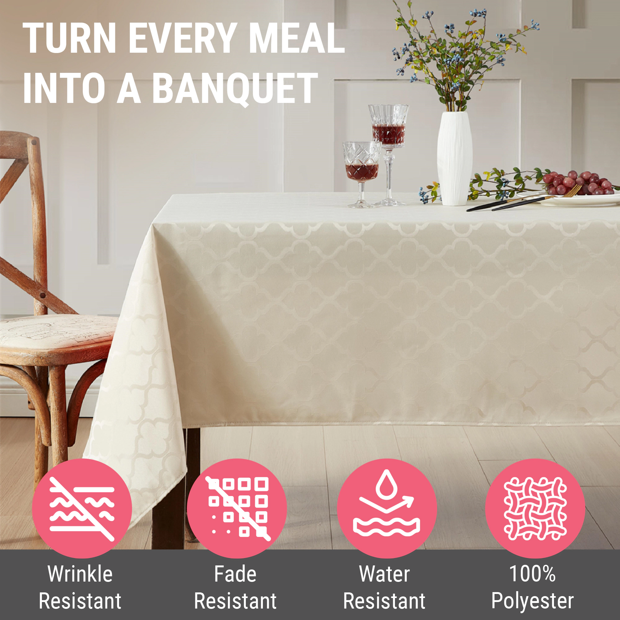 HLC.ME Modena Geometric Lattice Jacquard Fabric Water Resistant Tablecloth