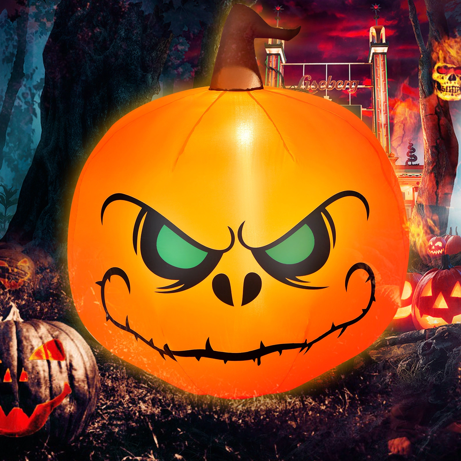 LJG 4 Feet Halloween Inflatable Pumpkin with Build-in LED Light