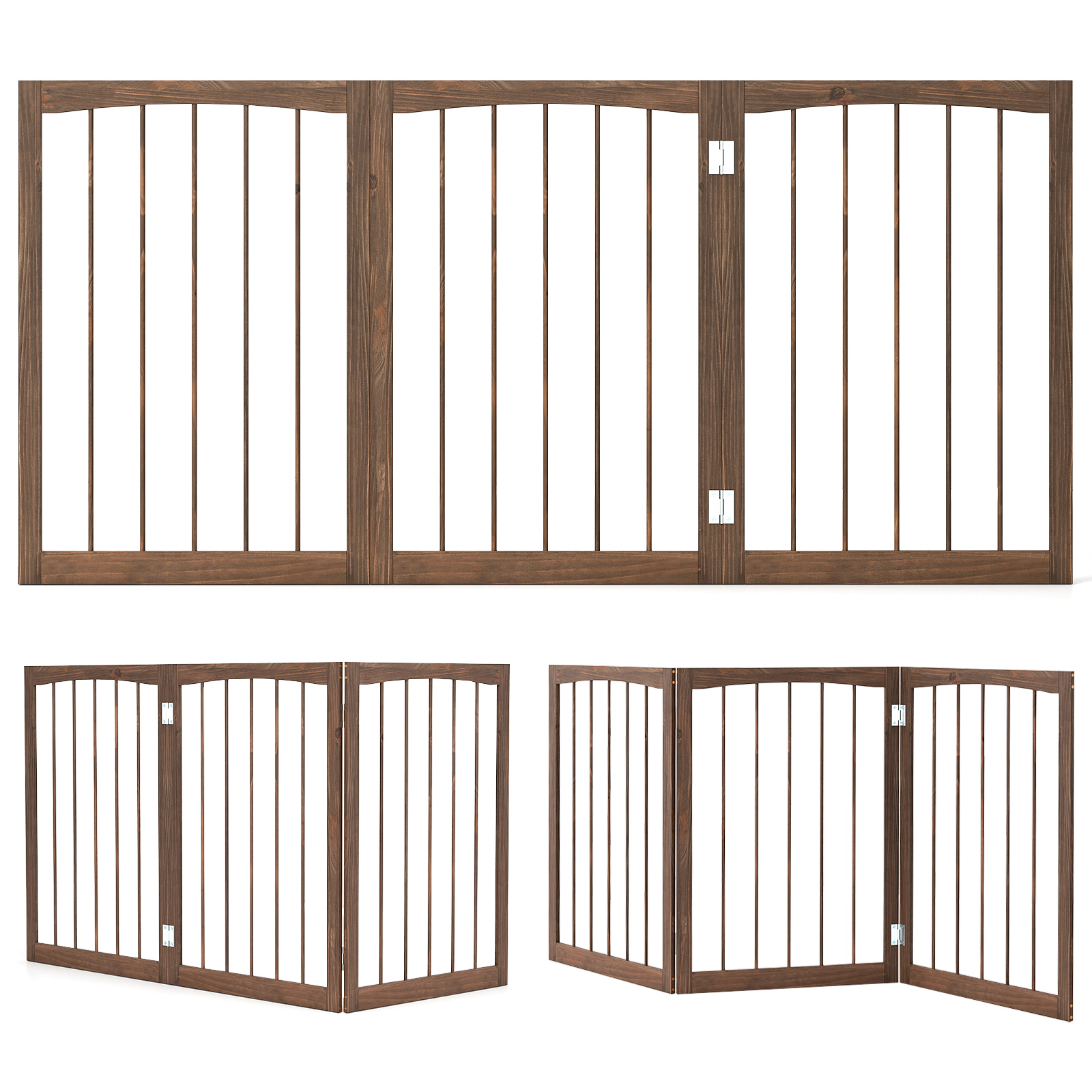 SUGIFT Brown 30 Inch Tall for Cats Small and Medium Dogs Wooden Pet Fence
