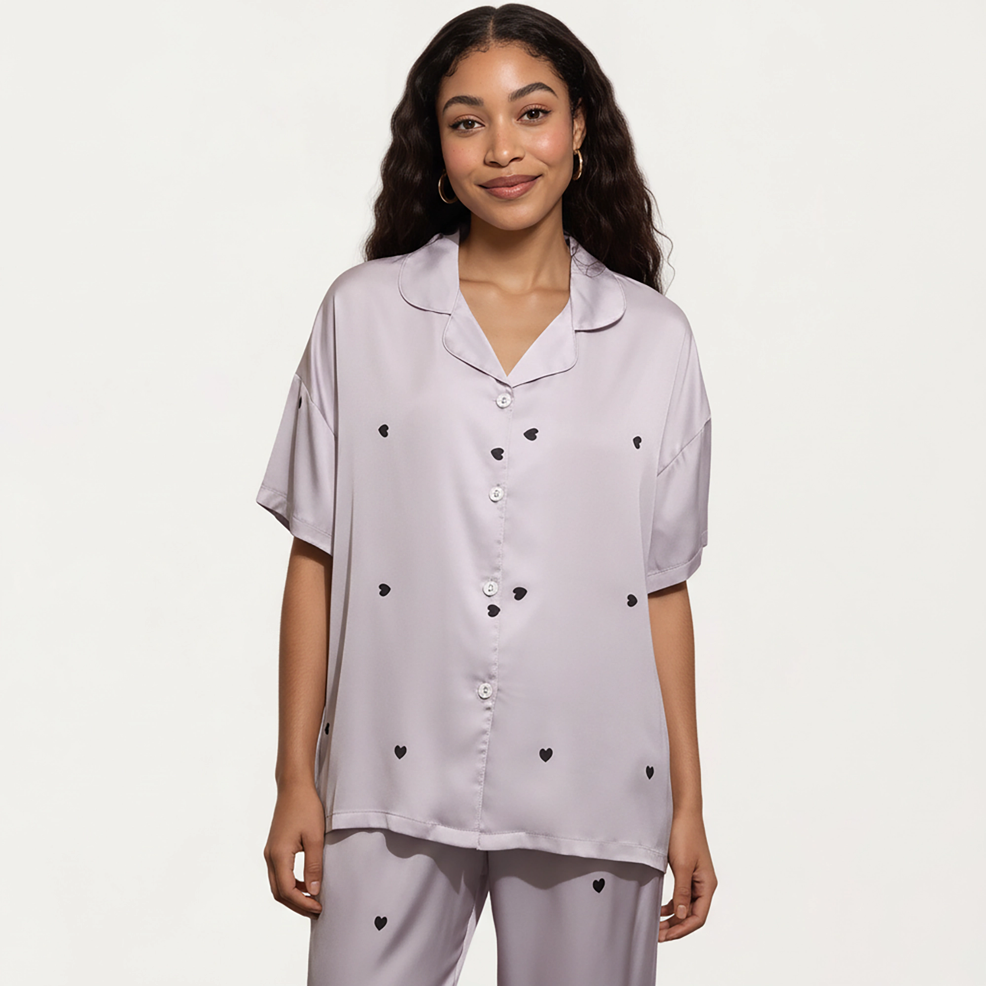 Anna-Kaci Women's 2-Piece Pajama Short Sleeve Button Down Top with Notch Collar and Relaxed Fit Pants Sleepwear Set