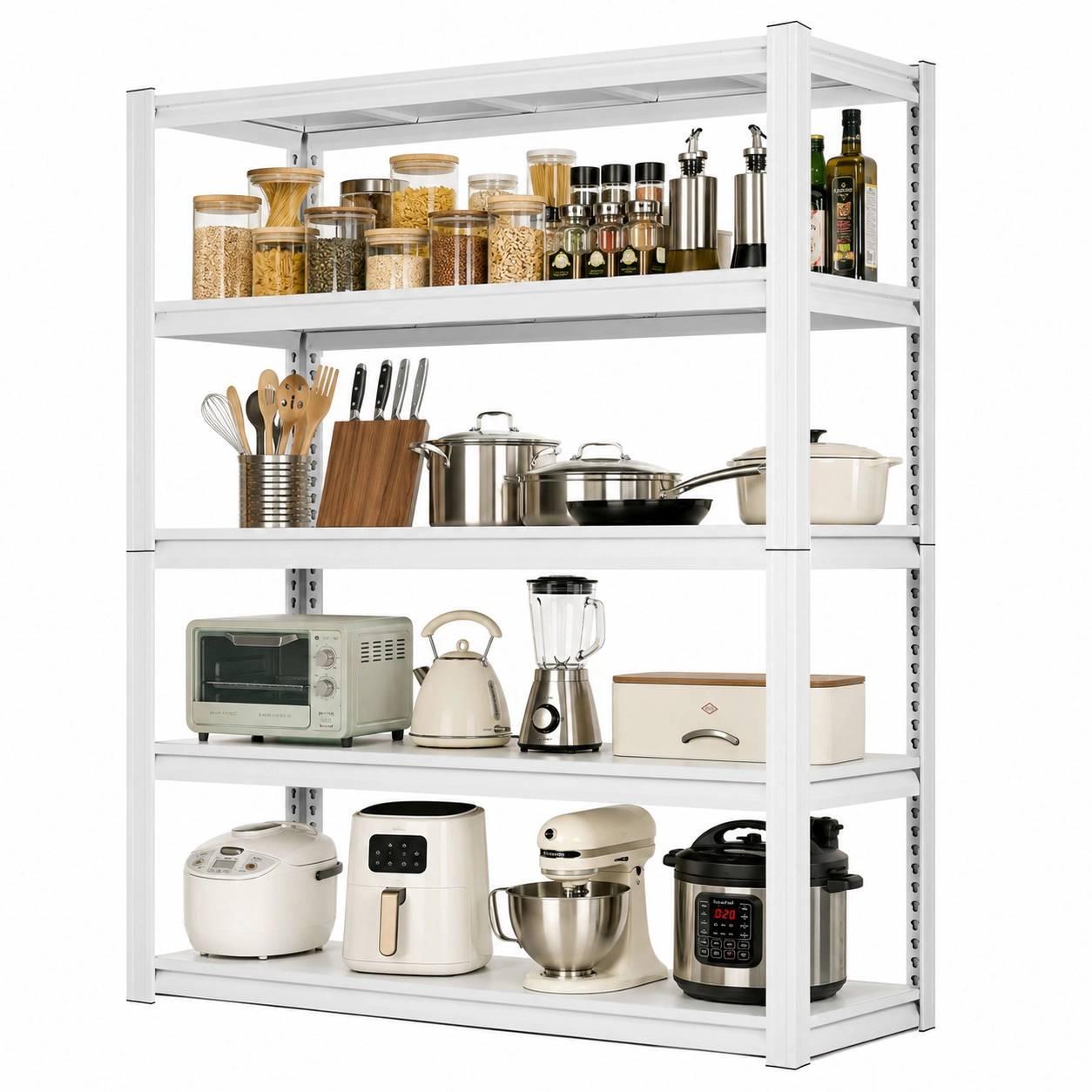Flynama 5-Tier Boltless Garage Shelving, Heavy Duty Steel, Adjustable, White (47.2"W x 72"H x 23.6"D)