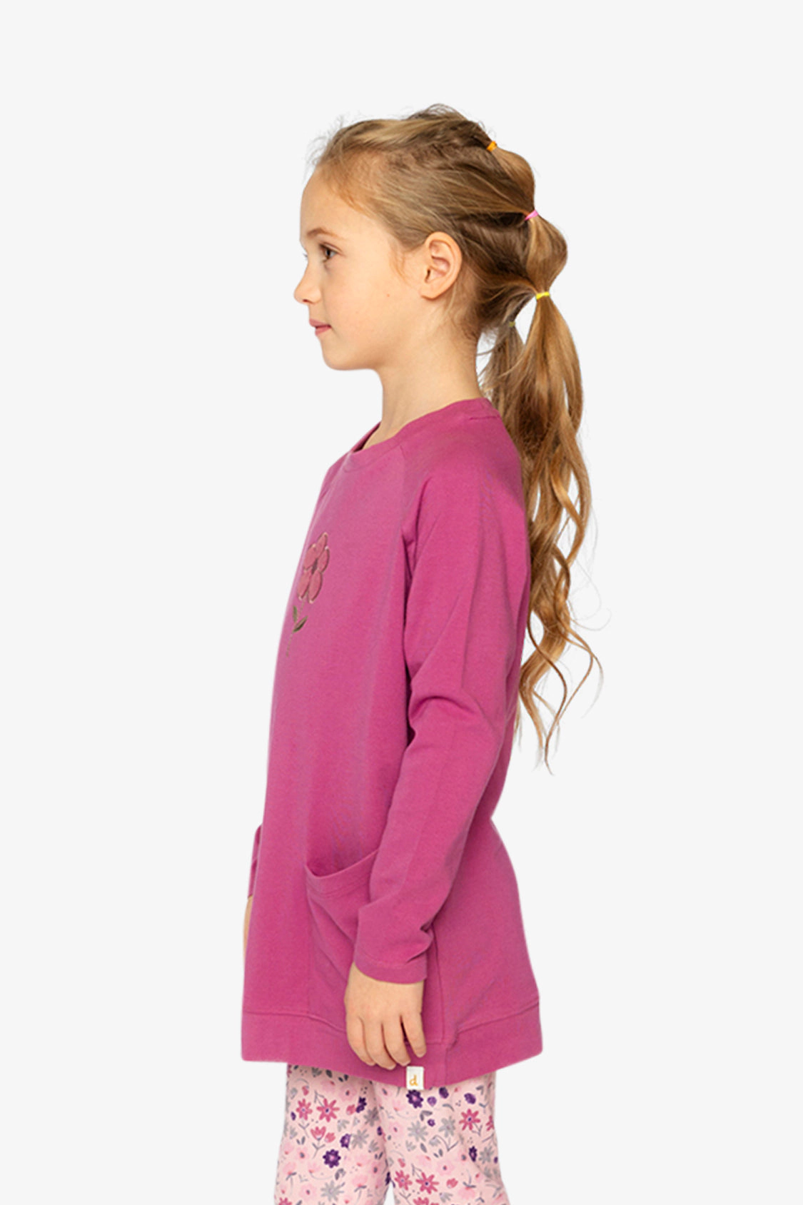 Deux par Girls Flower Appliqué Raglan Sleeve Tunic with Front Pockets