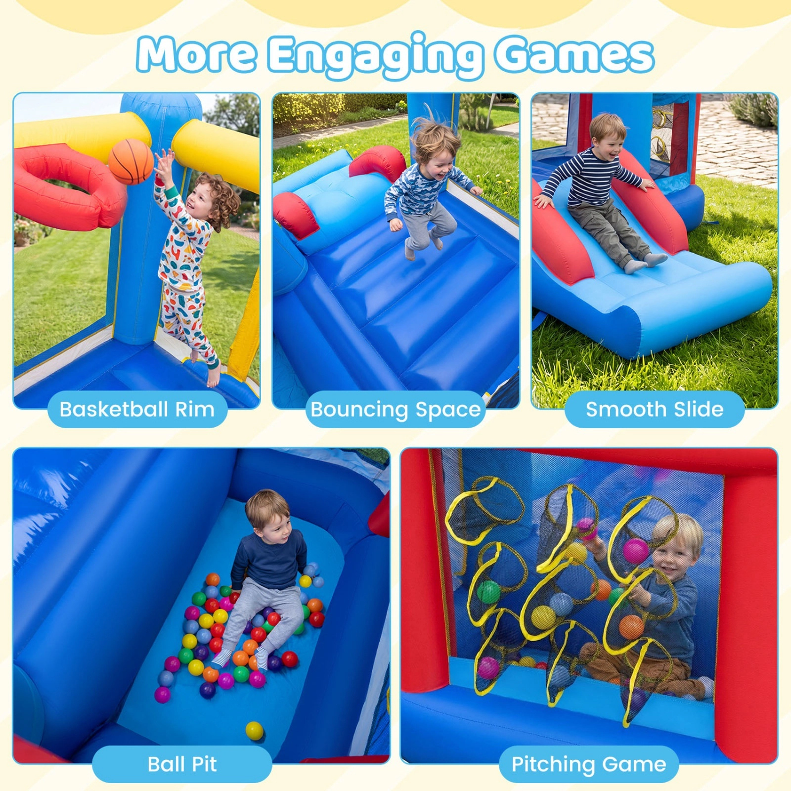 Inflatable Bounce House for Kids with 50 Ocean Balls Football Basketball Rim and 480W Blower for Birthday Party Carnival